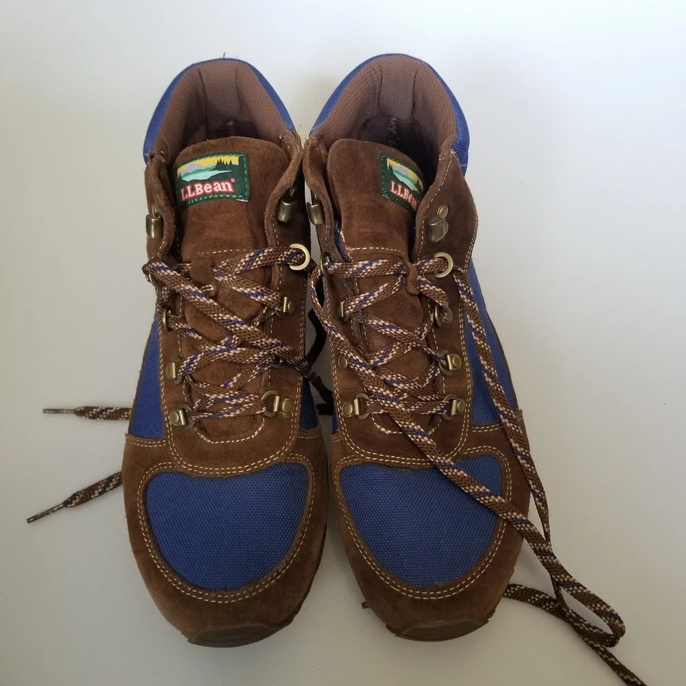 L.L. Bean Boots Mens Ten and a Half Medium Brown Blue Suede Hiking Trail Gorp